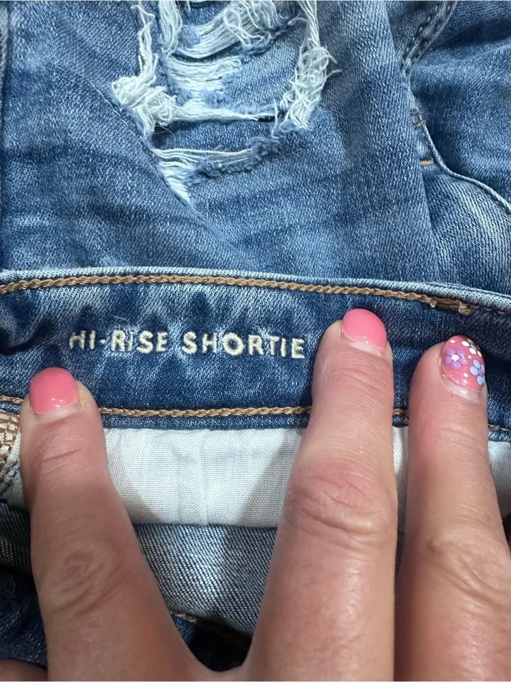 American Eagle Outfitters high‎ rise shortie sz 2 Distressed Blue Denim Shorts